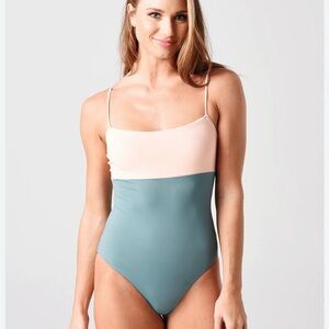 Tavik Cream and Blue One Piece Swimwear with High-Cut Legs